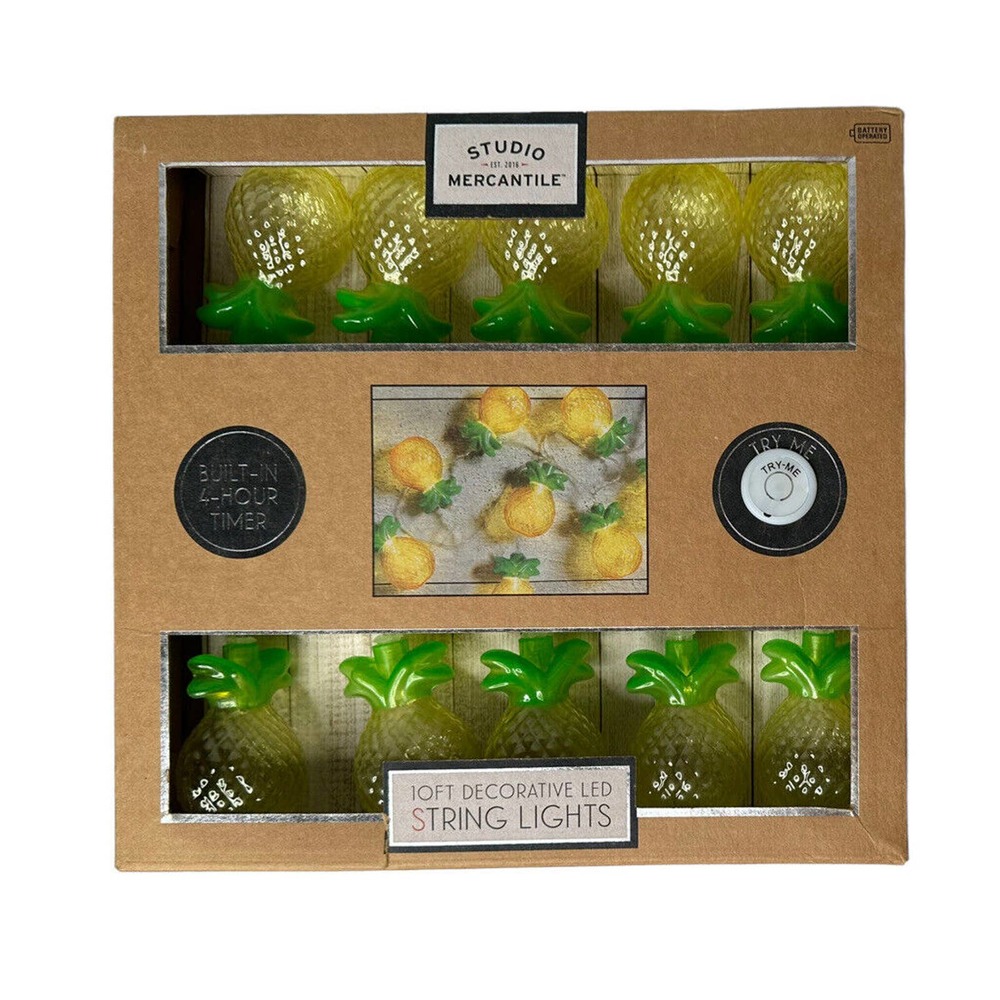 NEW Studio Mercantile 10ft LED Battery Operated Timer Tropical Pineapple Lights